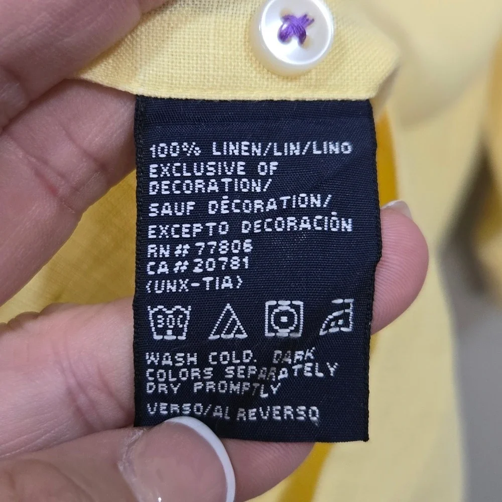 Vintage Y2K Tommy Hilfiger Button Down Shirt Medium Yellow Linen Contrast Cuff‎